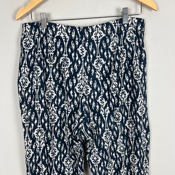 Zara Pants Womens Large Blue Off White Print Straight Leg Button Fly Lightweight - Picture 10 of 16